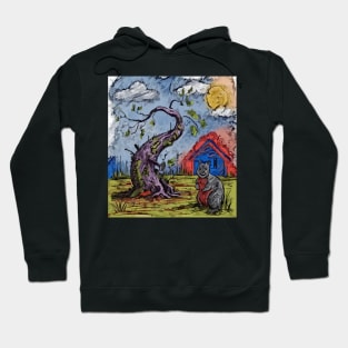 watercolor quokka weird tree with house Hoodie